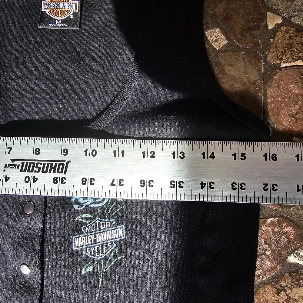 Vintage Harley-Davidson Black Snap-Front Rose Graphic Ribbed Tank Top Size M - Picture 10 of 12